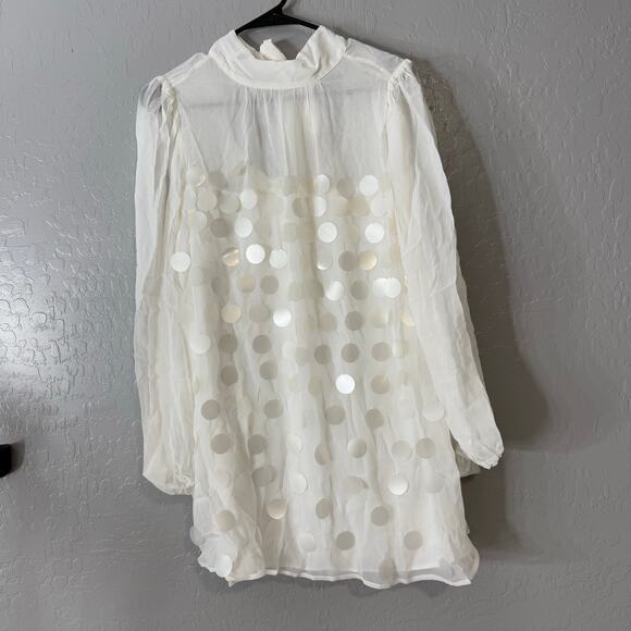 NWT BHLDN High-Neck Sequin Paillette Mini Dress, White, S - Picture 1 of 7